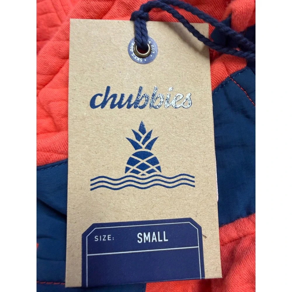 Chubbies Mens The Fire Coral Quilted Quarter-Zip Pullover Orange Navy 615253-142
